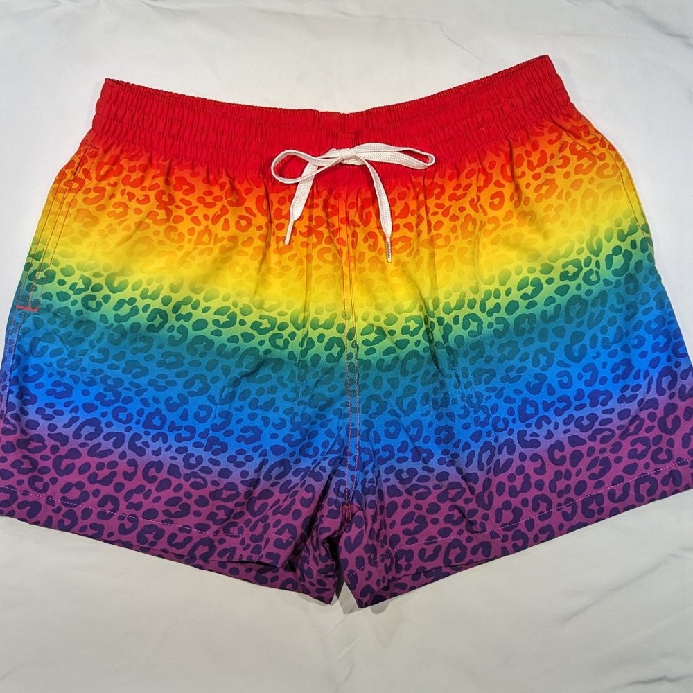 Rainbow Cheetah Swim Trunks - L 4.4"